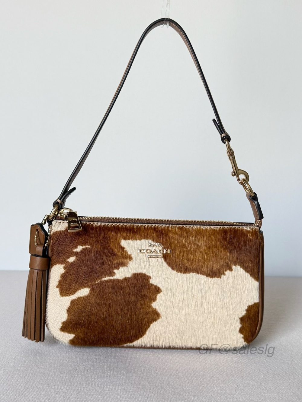 NWT Coach Nolita 19 Cow Print Haircalf Wristlet Pouch Cow CDW34 Gold/Tan Brown